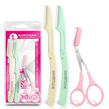 Eyebrow Trimming Scissors With Folding Facial Razors 3 Pcs