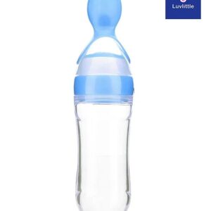 Silicone Squeezy Food Feeder Bottle With Spoon Blue 90 Ml