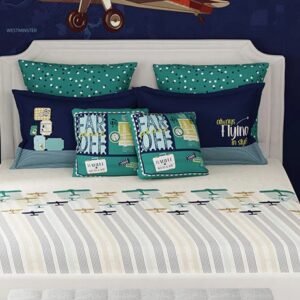 Mytrident Juniors King Bedsheet Set Passport 144 Tc Cotton 2 Pillow Covers