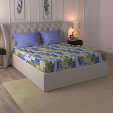 Mytrident Cotton Queen Flat 144 Tc Floral Bedsheet Hopscotch Blue