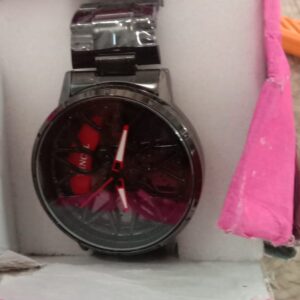 Black Metallic Strap Spinning Wheel Watch For Men