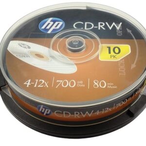 Hp Cdrw 700Mb Premium Rewritable Blank Compact Disc Cake Box 4X12X Speed Pack Of 10