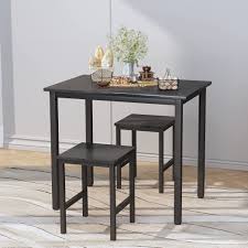 Anishwar Engineered Wood Metal Dining Table Set With 2 Stools For Bar Wooden Table Chairs Kitchen Bar Rustic Brown Black
