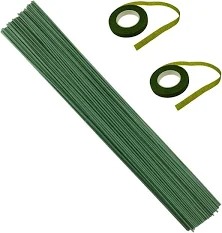 Green Coated Stem Wire For Diy Flower Making 20Pcs With 2Pcs Green Tape