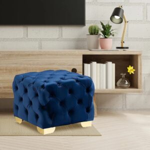 Velvet Tufted Button Puffy Stool In Royal Blue Single Pcs