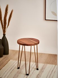 Brown Wooden Round Kitsch Side Table