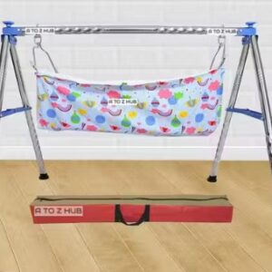 A To Z Hub Baby Swing Cradle Portable Folding Jhulaghodiyuwith Free Cotton Hammock Pink Colour