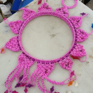 Hand Made Macrame Wall Hanging With Mirror Pink Colour