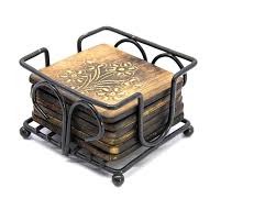 Wooden Coaster Set Of 6 With Holder