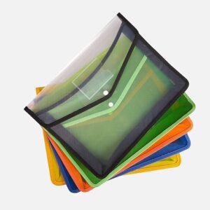 Transparent File Folder Set With Button Lock Pack Of 5