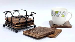 Handcrafted Wooden Coaster Set With Holder