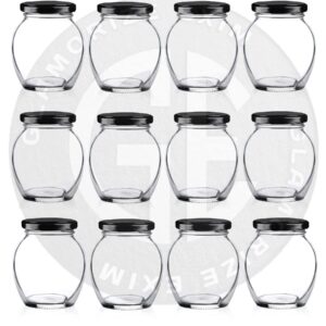 Glass Jar With Airtight Black Lid For Kitchen 350Ml Pack Of 9