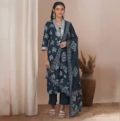 Fashion Women Kurta Pant Dupatta Set Blue Colour Size 2Xl