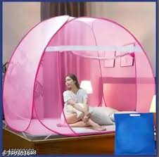 Double Bed Pink Colour Polyester Foldable Mosquito Net