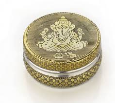 Navrang Stainless Steel Container Storage Box Ganesh Ji Design Return Gifts