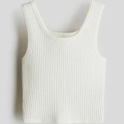 Casual Sleeveless Solid Cotton Rib Neck Crop Tank Top For Girls White Size M