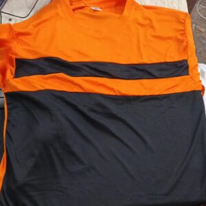 Orange And Black Round Neck Color Blocked T Shirt Size Xl