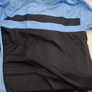 Sky Blue And Black Round Neck Color Blocked T Shirt Size Xl