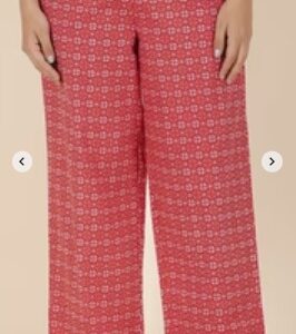 Aramya Soft Cotton Geometric Red Straight Trousers Size L