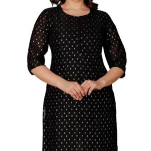 Aramya Chanderi Black Straight Solid Festival Wear Kurta For Women Size 2Xl