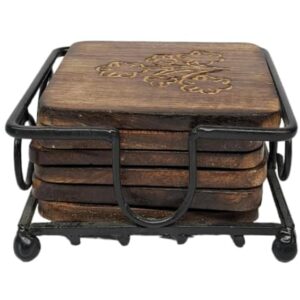 Wooden Coaster Set Of 6 With Holder