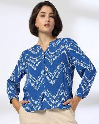 Fig Women Printed Relaxed Fit Top Blue Size M
