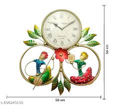 Metal Red Green Wall Hanging White Clock Decorative Golden Wall Clock Multicolor