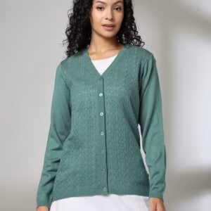 Avaasa Women .elle Knit V Neck Cardigan Green Color Size Xs