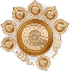 Golden Metal Urli Traditional 7 Diya Urli Bowl Pack Of 2