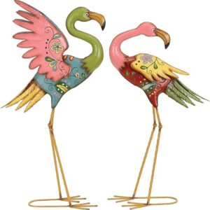 Deco 79 Metal Flamingo Decorative Garden Sculpture Indoor Outdoor Shaped Feet Set Of 2