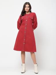 Cosmic Trio Women A Line Maroon Knee Length Dress Size L