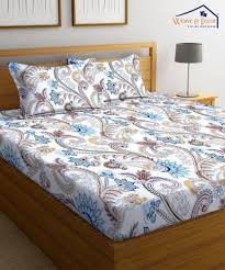 Cream Blossom King Fitted Bedsheet With 2 Pillow Cover