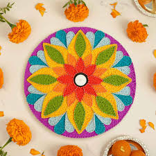 Handmade String Art Rangoli Design Mdf Wood Tealight Holder Multicolour