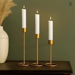 Set Of 3 Gold Metal Candle Holders