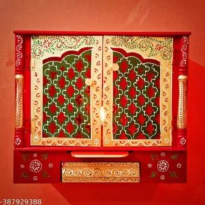 15 Inch Red Rose Wooden Handcrafted Temple. For Home