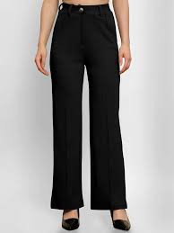 Ausk Women Relaxed Straight Fit Highrise Trousers Black Size 34