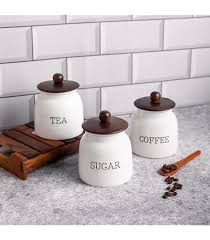 Stainless Steel Canister Set For Tea. Coffee Sugar With Wooden Lid Pack Of 3