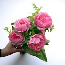 Artificial Pink Peony Flowers With White And Green Pack Of 2