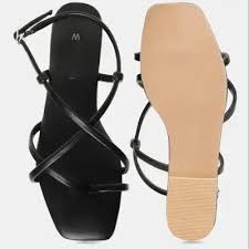 Black Strappy Sandals With A Square For Women Size 39