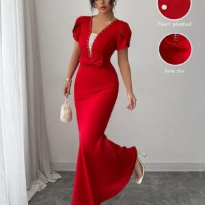 Savana Criss Cross Fishtail Dress Color Red Size Xl