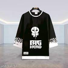 Kids Boy Black And White Color Big Hero Printed T Shirt Size 7 Y