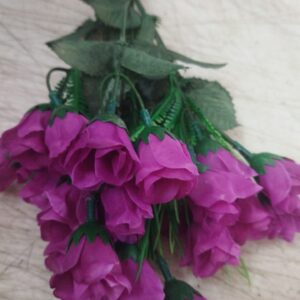 Purple Color Artificial Rose Flower With Leaf For Pot Home Decoration