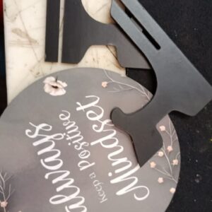 Wooden Table Showpiece Art With The Motivational Quote Always Keep A Positive Mindset. Decorative Piece For An Office Desk