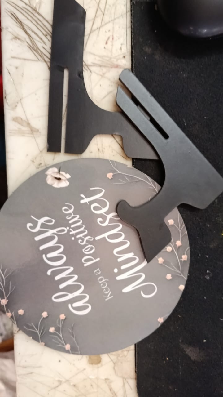 Wooden Table Showpiece Art With The Motivational Quote Always Keep A Positive Mindset. Decorative Piece For An Office Desk