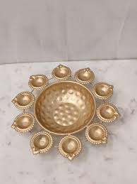 Metscape India Golden Decorative Metal Diya Traditional Lotus Urli Bowl 10 Inches