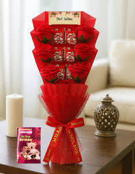 Fluterey Kitkat Chocolate Bouquet With On Your Birthday Card Paper Gift Box Red
