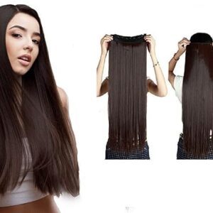 Osen Synthetic 5 Clip Straight Hair Extension Looking Full Head Extension For Girls And Women. Brown. 24 Inch