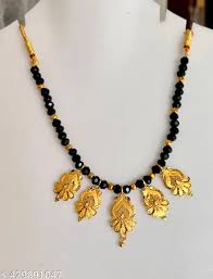 Black Crystal With 5 Gold Pendant With Adjustable Dori Mangalsutra For Women