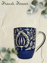 Blue And White Printed Ceramic 300Ml Mug Set Of 2