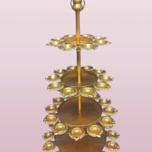 4 Tier Gold Decorative Metal Display Stand Traditional Diya Design Antique Finish